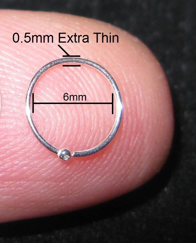TIGHT FIT Tiny Nose Ring STERLING SILVER 6mm Diameter x 0.5mm