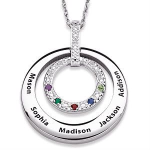 Diamond Mom Necklace with Children's Names and Birthstones CHECK PRICE
