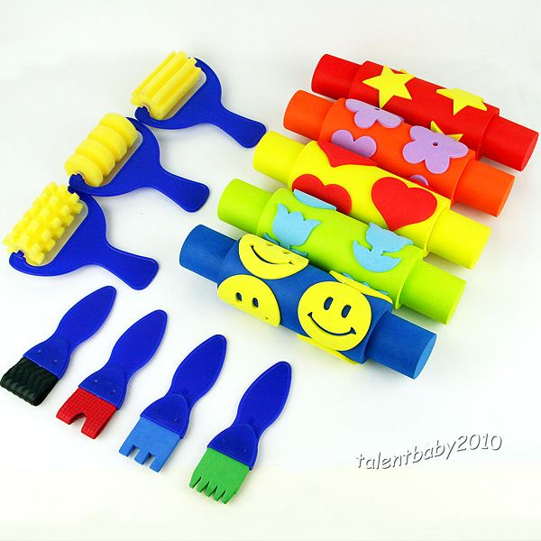 Little Artist Rolling Pin Stamp Paint Brushes Rollers Kit Set/Kids Art