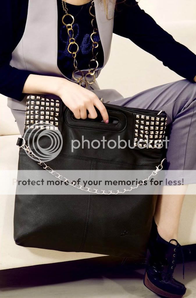 Black PUNK Rivet PU Leather Shoulder Bag Handbag #125  