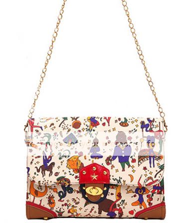 Women Circus Print PU Leather Bag Handbag Purse  