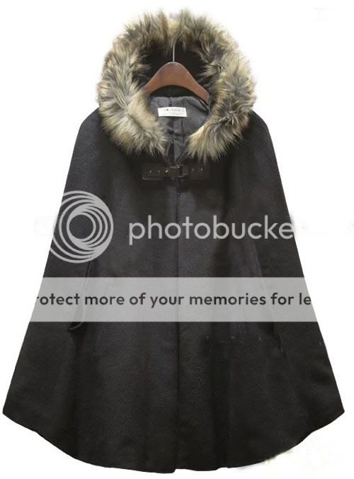 Womens Fashion Real Fur Collar Batwing Cape Poncho Cloak Outwear 